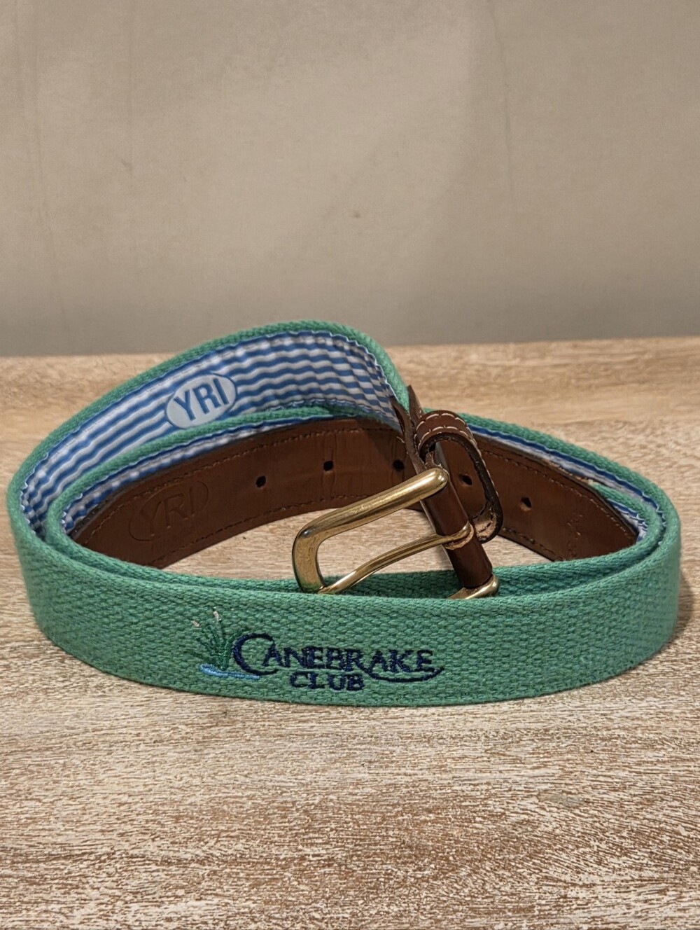 YRI Needlpoint & Leather Golf Belt - Size 40" x 1.25" Canebrake Golf Club Athens